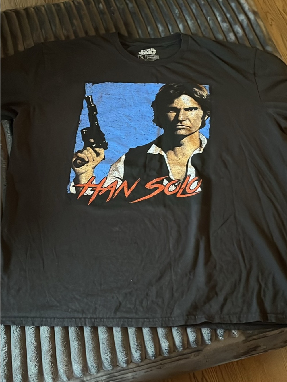 Star Wars Black Tee with Blue Panel and Orange 'Han Solo' Graphic